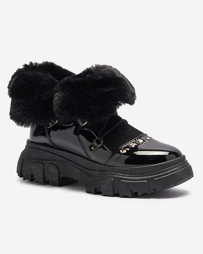 Fekete női fűzős hócsizma Fentes- Footwear