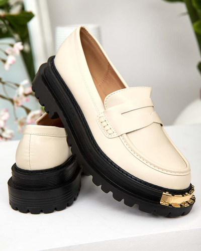 Aurelia női bézs platformos loaferek 5 cm - Stílusos és kényelmes
