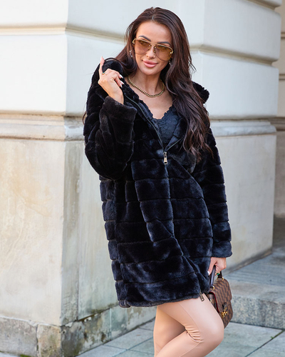 Royalfashion Fekete szőrme női kabát