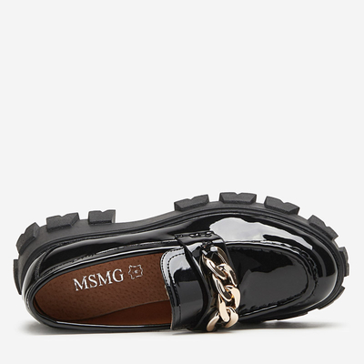 OUTLET Női fekete lakkozott cipzár lánccal Guinewra - Lábbeli