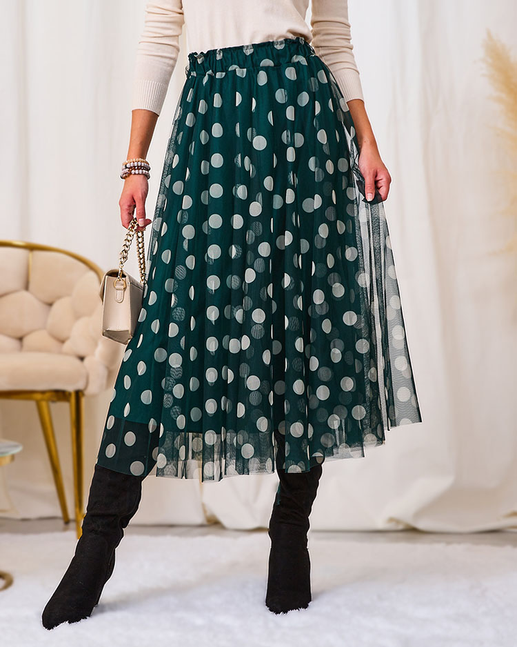 Royalfashion Sötétzöld női dupla rétegű borsó midi szoknya