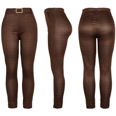 Brązowo-czarne spodnie z wysokim stanem - Spodnie