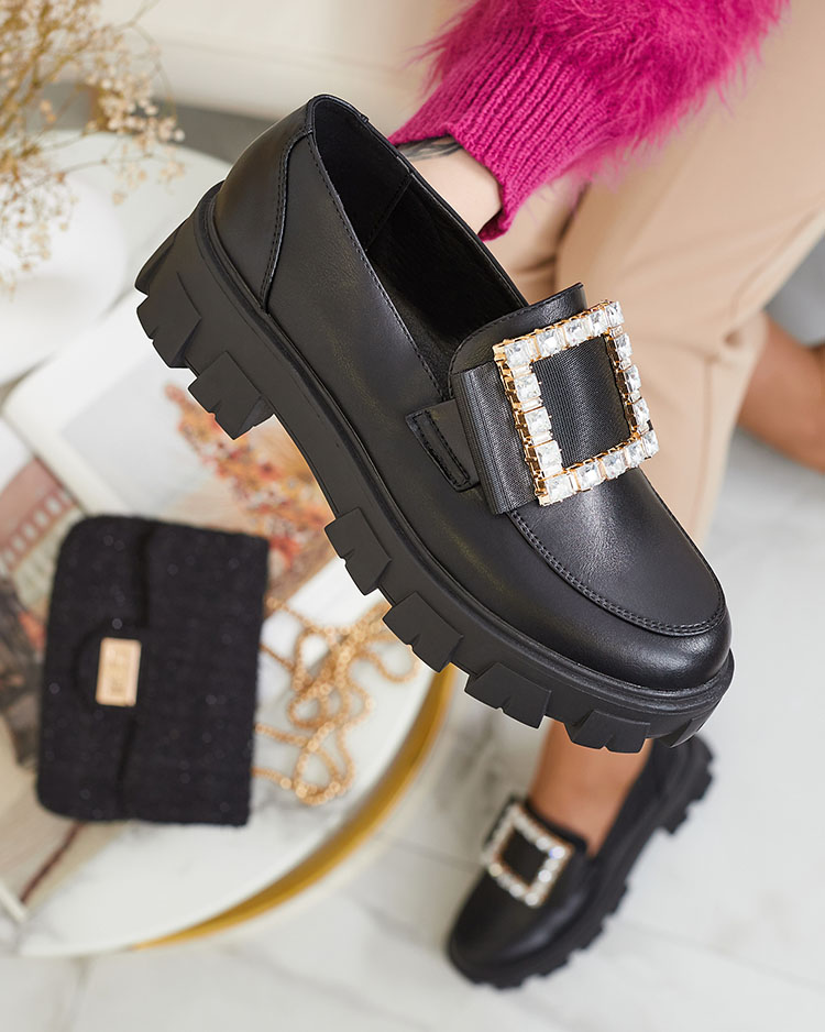 Royalfashion Fekete mokaszinok díszítéssel az orrán Alomease