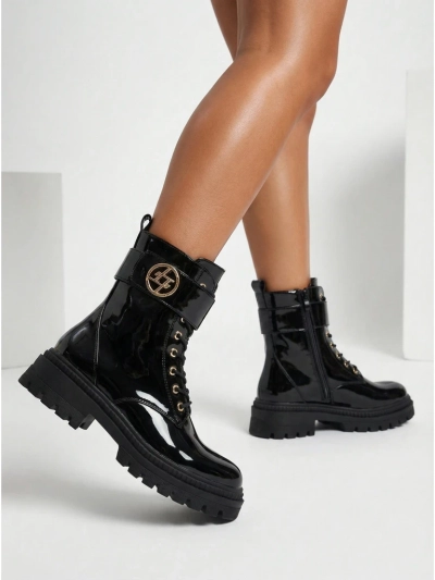 Lakkozott női eco bőr bokacsizma Eulin