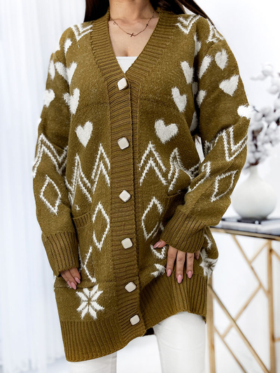 Royalfashion Mintás mustáros női ágytakaró pulóver