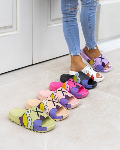 OUTLET Fukszia női gumipapucs Pfizz-Footwear nyomattal