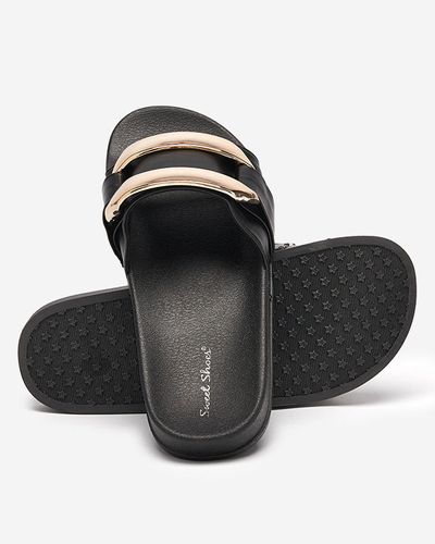 OUTLET Női fekete papucs arany díszítéssel Serina - Lábbeli