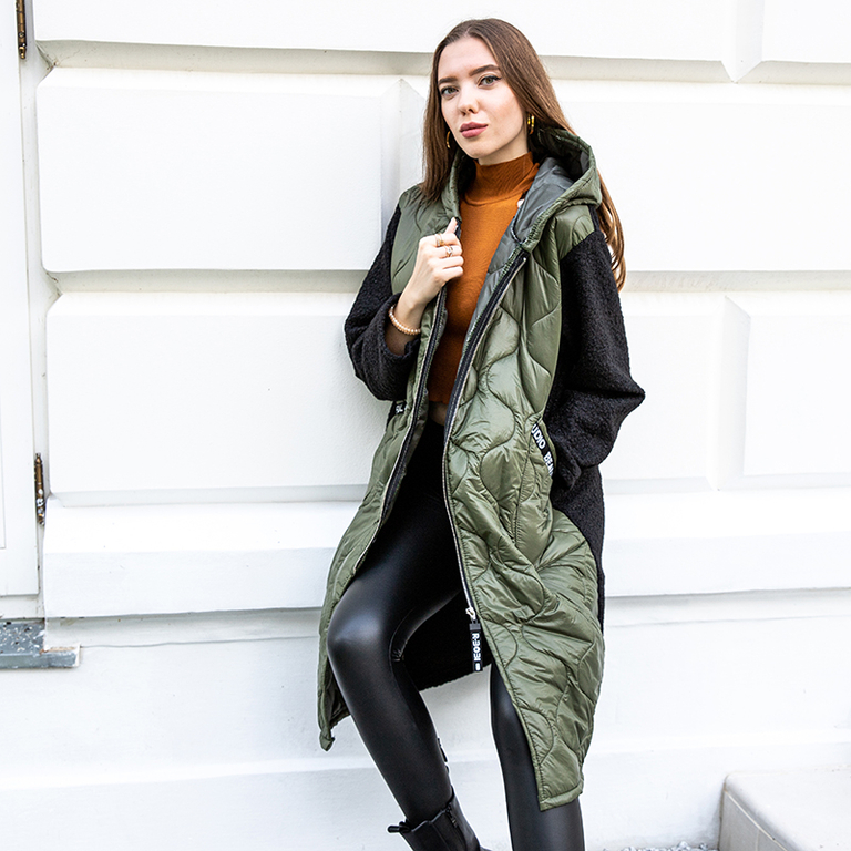 Zöld hosszú női steppelt kabát - Ruházat