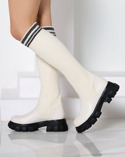 Női magas csúszós bakancs ekrü színben Alerpi- Footwear