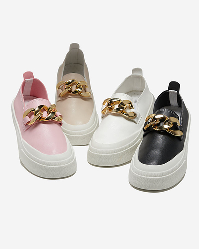 OUTLET Női bézs bebújós cipő vastagabb talppal Senula díszítéssel - Lábbeli