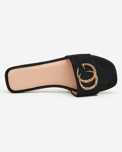 Fekete eco velúr papucs arany Hana dísszel - Lábbeli