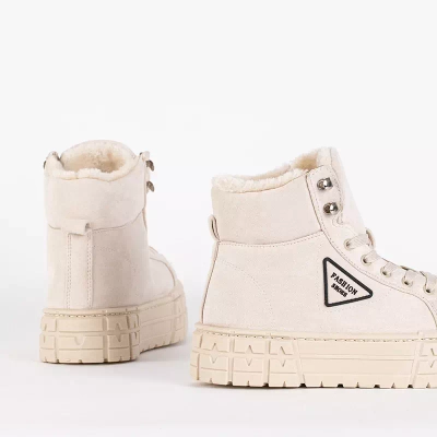 OUTLET Bézs színű női fűzős csizma a Tessi platformon - Lábbeli