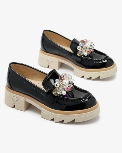 Livia Elegante - Fekete Luxus Mokaszin Lapos Sarkú