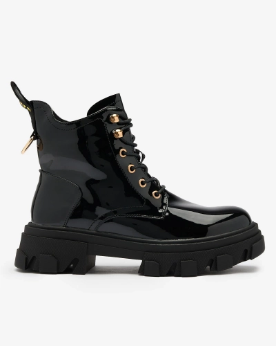 Royalfashion Fekete lakkozott női szigetelt bagger csizma Setogia