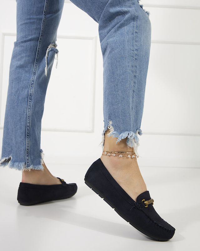 Sötétkék női mokaszinok Seriti-dísszel - Lábbeli