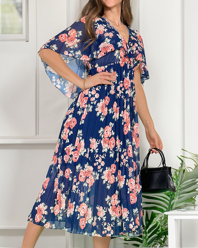 Royalfashion Női pliszírozott virágos midi ruha