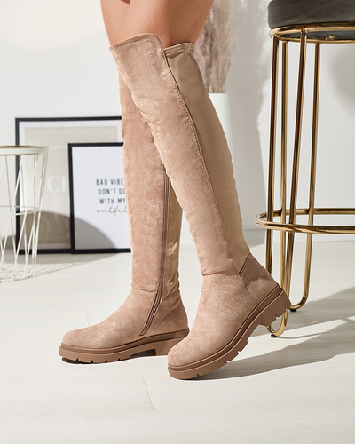 Világosbarna női öko-szarvasbőr térdig érő csizma Vexis - Lábbeli