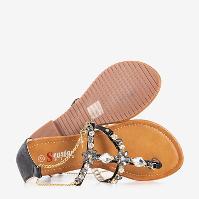 Fekete női szandál kövekkel lapos sarkú Innocenta - Cipő