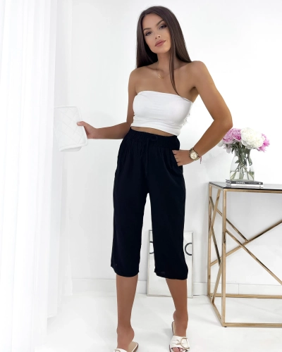 Royalfashion Fekete női 3/4-es szövetnadrág