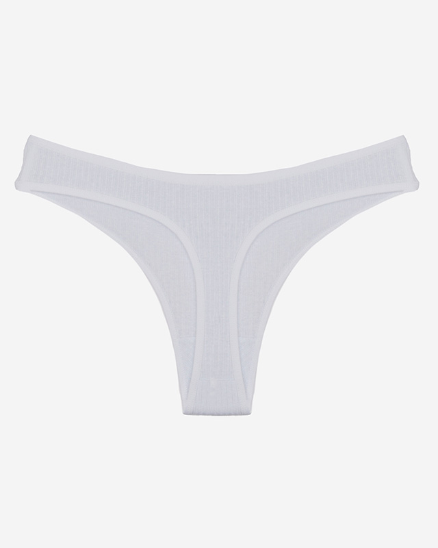 Fehér bordázott női tanga bugyi foltokkal- Fehérnemű