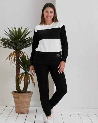 Royalfashion Fekete női csíkos pulóver szett