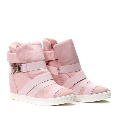 Różowe sneakersy na krytym koturnie z ozdobnymi paskami Petiena - Obuwie