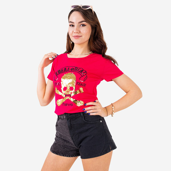 Fukszia női flitteres feliratos póló - Ruházat