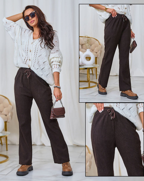 Royalfashion Női kordbársony szövetnadrág sötétbarna színben