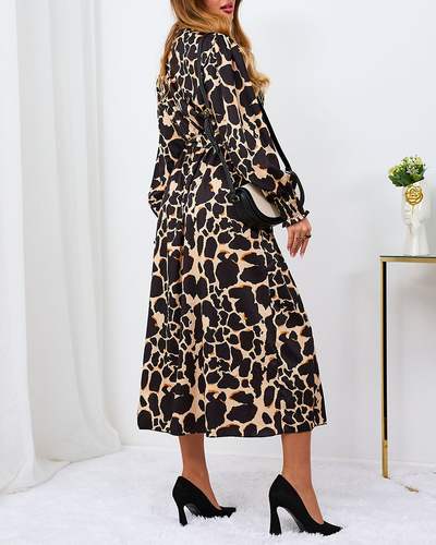 Royalfashion Bézs női maxiruha leopárdmintával
