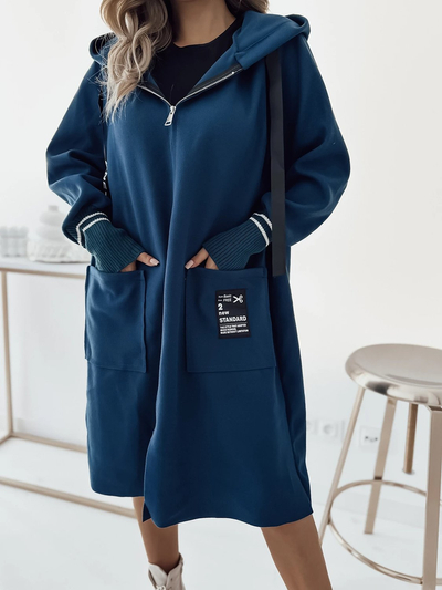 Royalfashion Női térdig érő kabátkabát türkizkék színben