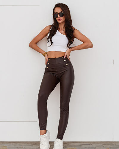 Royalfashion Sötétbarna női nadrág arany gombokkal