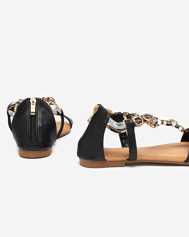 OUTLET Fekete női szandál dekoratív övvel Hasiro - Lábbeli