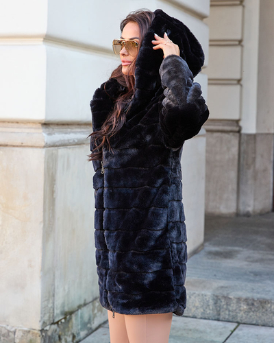 Royalfashion Fekete szőrme női kabát