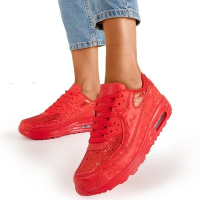 OUTLET Czerwone buty sportowe z brokatem Evanciia - Obuwie