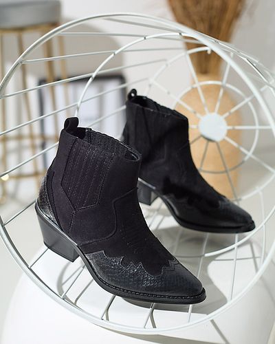 Fekete öko velúr cowboy csizma alacsony oszlopon Zirras - Lábbeli