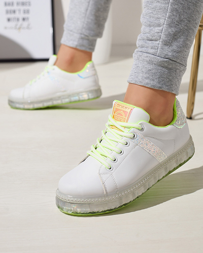 Női sportcipő fehér színben, neonzöld betétekkel Asxa- Footwear