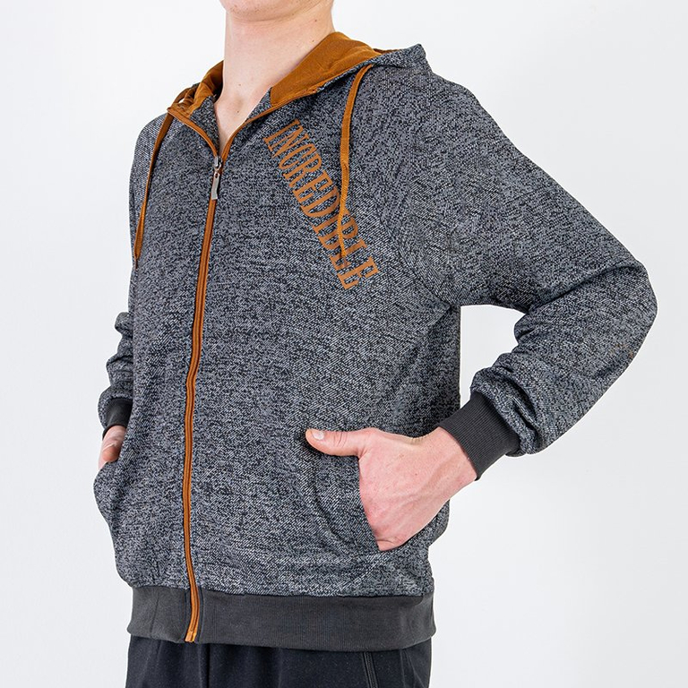 Sötétszürke férfi pulóver feliratokkal - Ruházat