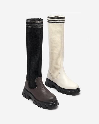 Fekete és barna magas csúszású női csizma Alerpi- Footwear
