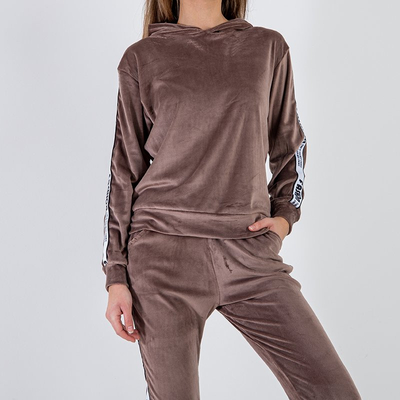 Női barna pulóver szett csíkokkal - Ruházat