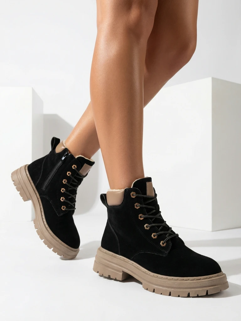 Royalfashion Fekete és barna női szigetelt trapper csizma Radoras