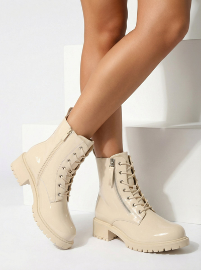 Royalfashion Bézs színű öko bőr női Seddaga bagger csizma