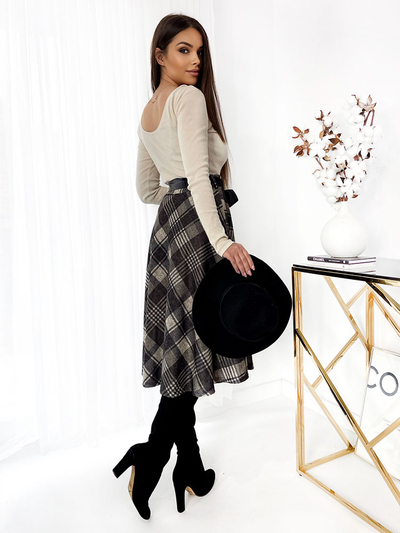 Royalfashion Szürke női kockás midi szoknya