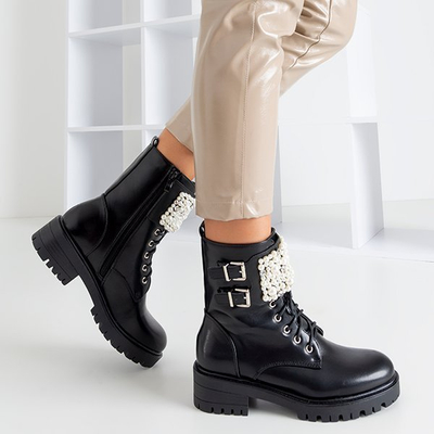 Czarne workery z ozdobami Foga - Obuwie