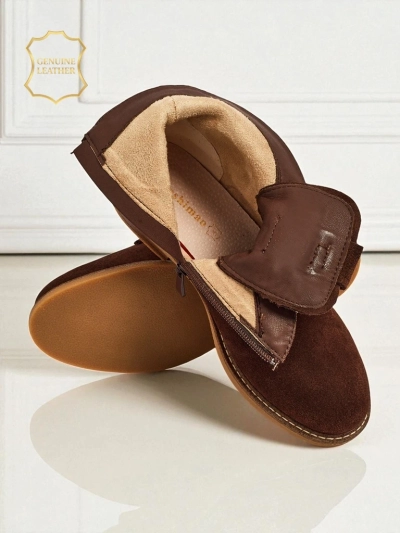 Aurelia Barna Velúr Szőrmés Áttört Elegáns Bokacsizma 2,5cm