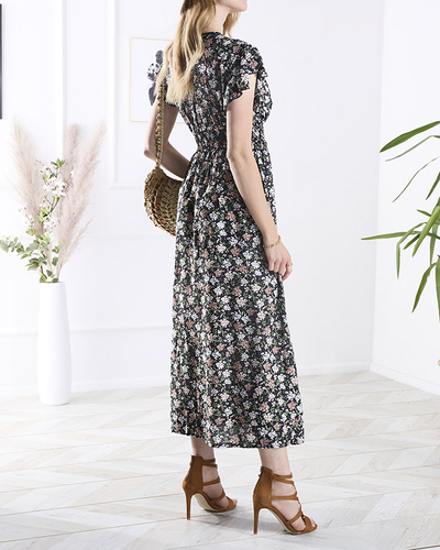 Fekete női virágos midi ruha - Ruházat