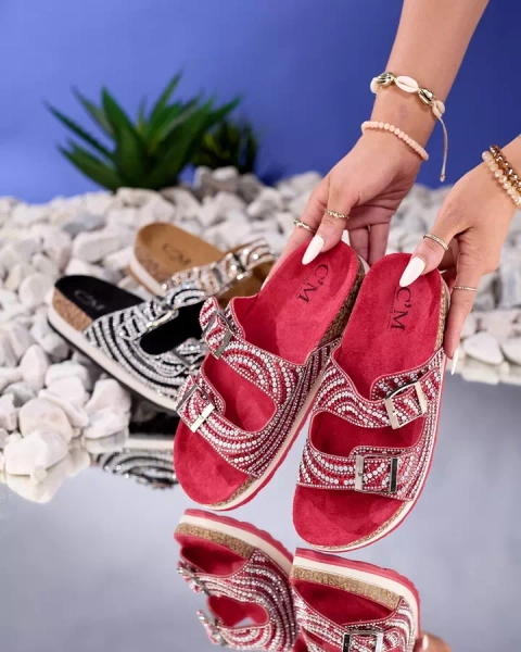 Női papucs cirkóniával, piros Lalud-Shoes színben