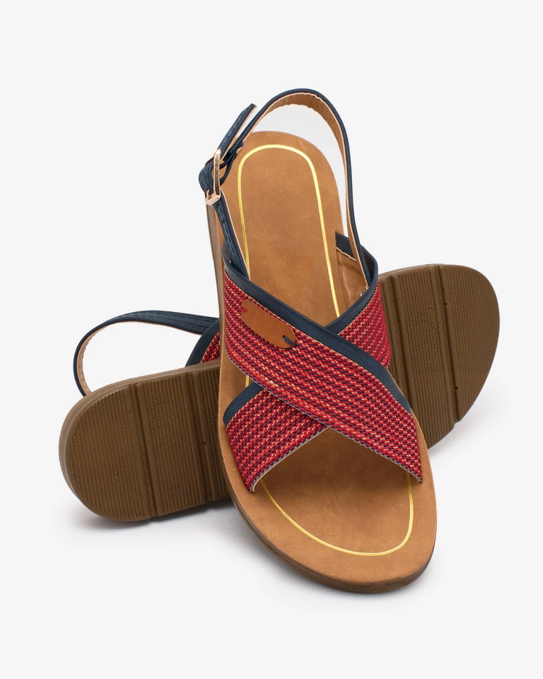 Royalfashion Tengerészkék női szandál piros betéttel Ederisa