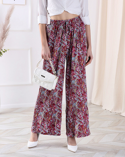 Mintás, széles szárú női nadrág piros színben- Clothing