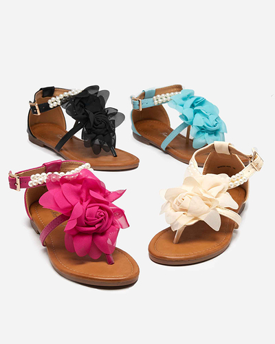 OUTLET Fekete női szandál gyöngyökkel és szövet virággal Amerile - Footwear