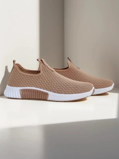 Selene női slip-on világosbarna, szövet, lapos sarok, kényelmes